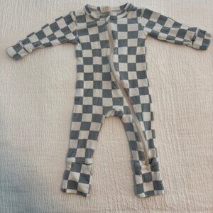 Siix- 100% Organic cotton one peice, 3-6 months,light blue/white checkerboard